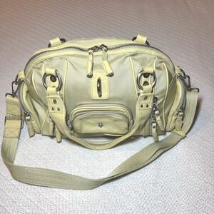 George Gina & Lucy Chartreuse Nylon Leather Satchel Crossbody Bag Multi Pocket